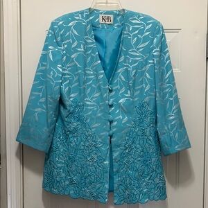 3/$15 KB Blue Embroidered Jacket Size 12 Linen Blend
